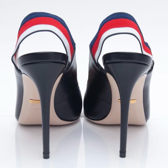 Gucci Sylvie stripe slingback leather shoes size 38 - Picture 3 of 12